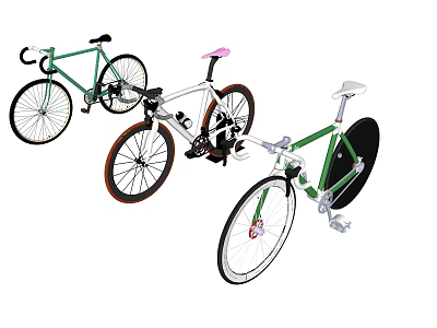 Modern Bicycles With Green White Pink Frames And Sleek Wheel Designs 3d model