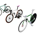 Modern Bicycles With Green White Pink Frames And Sleek Wheel Designs