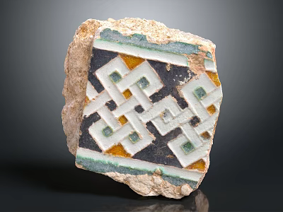 Traditional Architectural Component With Geometric Pattern And Decorative Tile Featuring White Yellow Green Colors 3d model
