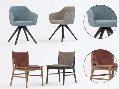 Modern Accent Chairs with Blue Gray Red Brown Upholstery Fabric Leather and Wooden Black Legs 3d model