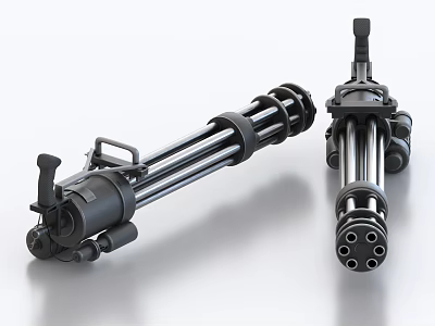 Dual Black Metal Multi Barrel Machine Gun 3D Rendering Military Weapon 3d model