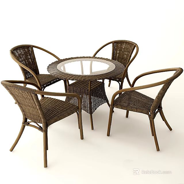 Round Rattan Outdoor Table With Four Matching Chairs For Patio Use 3d model 