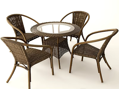 Round Rattan Outdoor Table With Four Matching Chairs For Patio Use 3d model