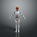Futuristic Robot Character In Game And Movie With White Gray Armor Orange Helmet Glowing Details