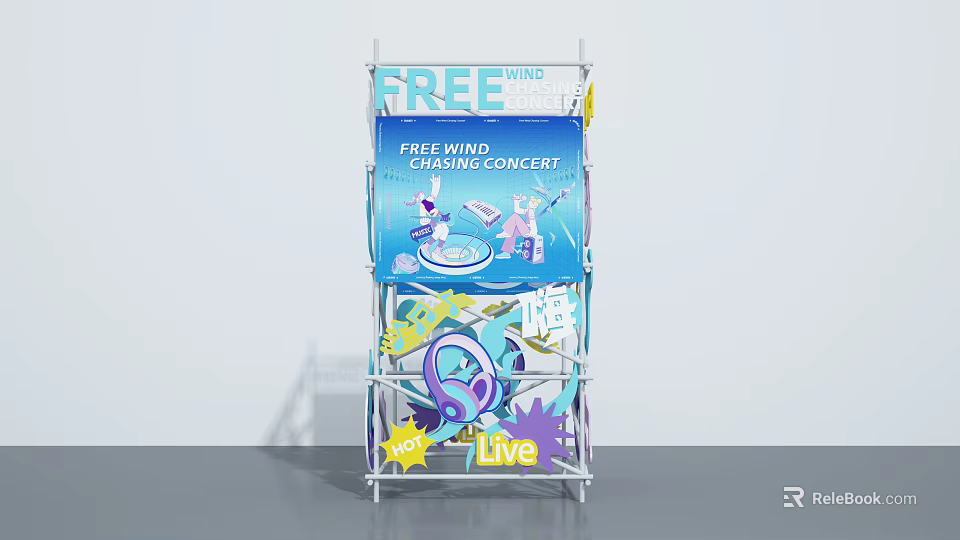 Free Wind Concert Photo Spot With Chasing Theme And Colorful Live Patterns 3d model 