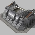 Sturdy Industrial Structure Featuring Gray Walls Turret Like Mechanical Devices And Yellow Panel