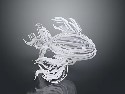 Transparent Aquatic Animal Sculpture with Intricate Wireframe Design and Flowing Lines on Dark Reflective Surface 3d model
