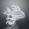 Transparent Aquatic Animal Sculpture with Intricate Wireframe Design and Flowing Lines on Dark Reflective Surface