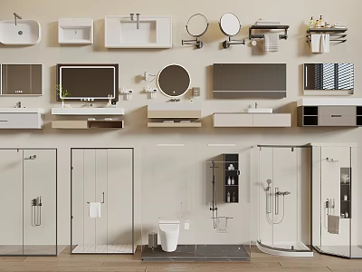 Complete Modern Bathroom Set With Sinks Mirrors Cabinets Toilet And Shower Enclosures 3d model