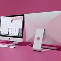 Apple iMac Desktop Computer With White Monitor And Accessories On Pink Background