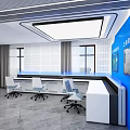Modern Control Room Interior With Large Display Screen Workstations And Ergonomic Chairs 3d model