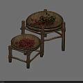 Wicker Garden Decor With Wooden Stands Different Sizes Red Berries And Green Foliage