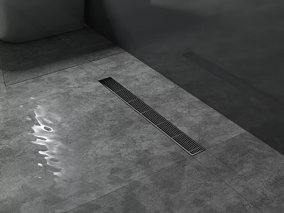 Sleek Linear Floor Drain For Bathroom On Gray Tile Floor 3d model