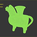 Ceramic Animal Vessel With Colorful Floral Patterns Green Yellow Accents Three Legs Red Rimmed Top