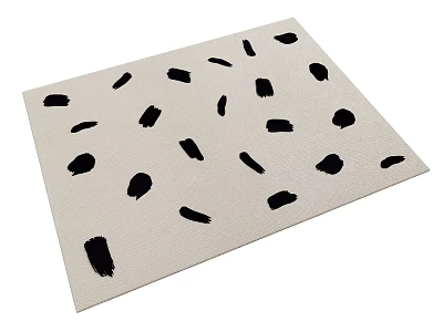 Modern Square Rug with Beige Background and Black Abstract Brushstroke Patterns 3d model