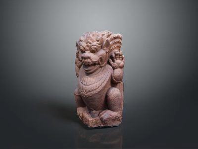 Ancient Carved Stone Lion Statue With Intricate Details And Traditional Design 3d model