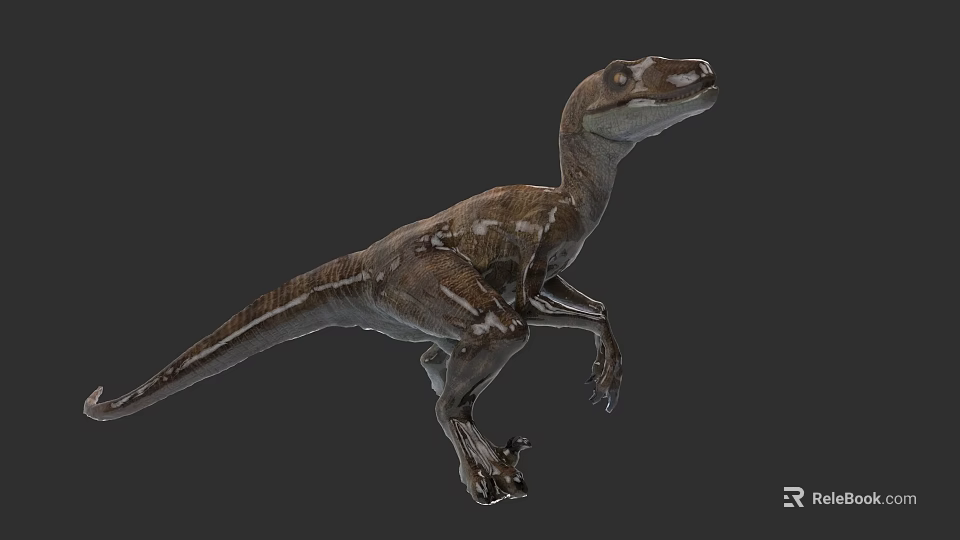 Realistic 3D Reptile Dinosaur With Brown White Patterns In Running Pose 3d model 