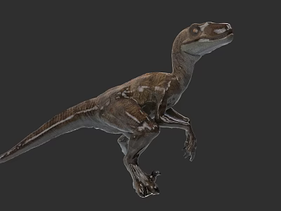 Realistic 3D Reptile Dinosaur With Brown White Patterns In Running Pose 3d model