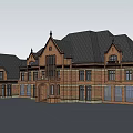 European Style Large Brick Mansion With Black Roof And Arched Windows