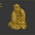 Traditional Old Man Wooden Statue In Sitting Posture With Beard And Detailed Robes