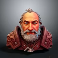 Elderly Man With Gray Hair Beard In Ornate Red Armor 3D Bust With Decorative Shoulders