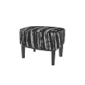 Stylish Black and White Striped Ottoman with Fabric Upholstery and Wooden Legs