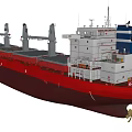 Large Cargo Ship With Red Hull White Superstructure Multiple Cranes And Blue Accents 3d model