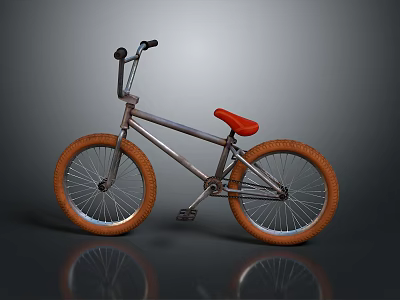 Sturdy BMX Bicycle With Red Seat Orange Tires And Metallic Frame 3d model