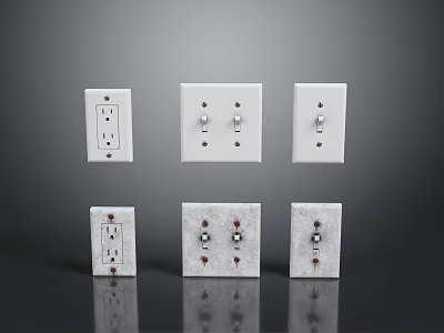 Modern Computer Power Sockets And Switches With White Wall Mount Design 3d model