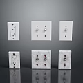 Modern Computer Power Sockets And Switches With White Wall Mount Design 3d model