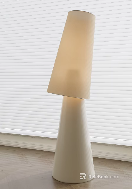 Modern Cream Lampshade Floor Lamp With White Base And White Blinds 3d model 