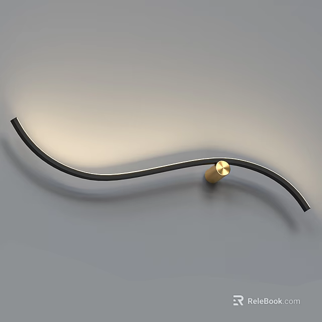 Modern Curved Wall Lamp With Black Sleek Body And Gold Accent Design 3d model 