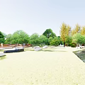 Scenic Park Landscape With Lush Greenery Modern Architecture Walking Paths And Recreational Areas