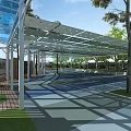 School Modern Open Corridor With Colorful Glass Roof And Metal Frame