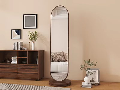 Full Length Wooden Mirror In Cozy Living Room With Decor 3d model