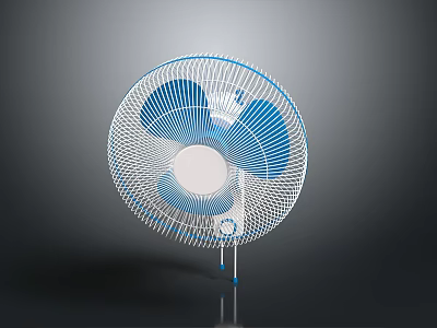 Modern Electric Fan With Blue Blades White Mesh Cover And Blue Base 3d model
