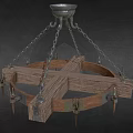 Vintage Wooden Chandelier With Metal Accents And Chain Hanging Design