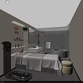 Modern Fitness Space With Workout Equipment Massage Bed And Spa Tub
