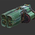 Green Multiple Barrel Weapon Featuring Mechanical Structure And Metallic Components 3d model