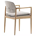 Minimalist Leisure Chair With Wooden Armrests And Striped Fabric Seat Cushion