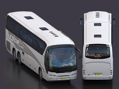 White Tour Bus With Side And Rear View Featuring Large Windows And Roof Vents 3d model