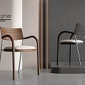 Designer Dining Chairs With Perforated Backrest Wooden Armrest And Light Seat Cushion