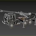 Military Camouflage Truck Equipped With Crane And Cargo Boxes On Flatbed
