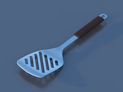 Silver Metal Utensil Set With Wooden Handle Slotted Spatula Cooking Tool 3d model
