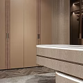 Modern Walk in Closet Interior with Open Hanging Area Drawers and Marble Countertop
