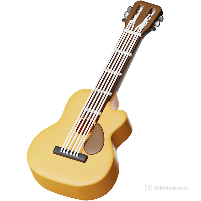 Yellow Acoustic Guitar With Wooden Curved Body And Metal Strings Design 3d model 