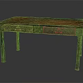 Vintage Wooden Table With Green Legs Red Top And Worn Drawers