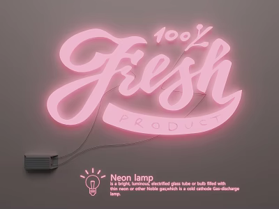 Pink Neon Lamp With 100% Fresh Product Text On Grey Background 3d model