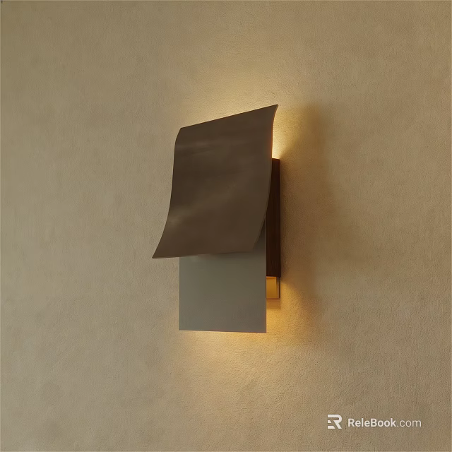 Modern Folded Metal Wall Sconce with Warm Light Illuminating Beige Wall 3d model 