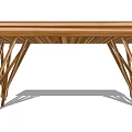 Sturdy Wooden Functional Table With Cross Legs And Slatted Desktop Design